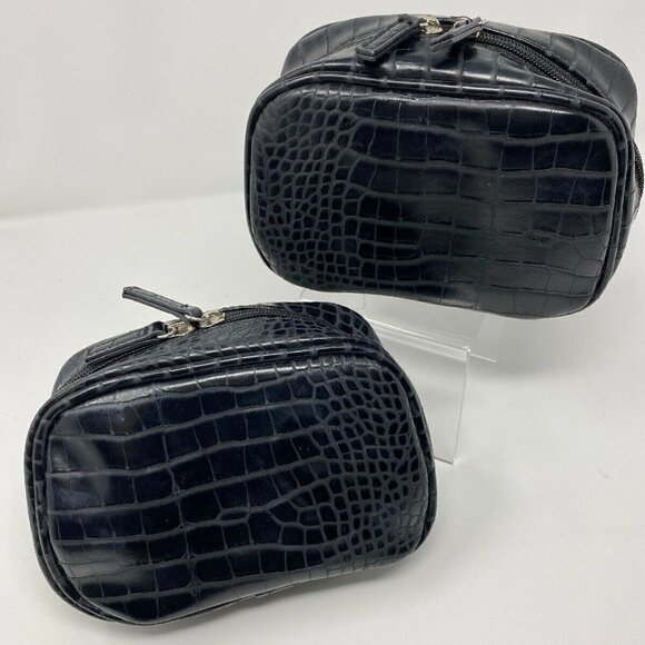 Set of 2 Nieman Marcus Black Croc Leather Makeup Clutch - Picture 1 of 8